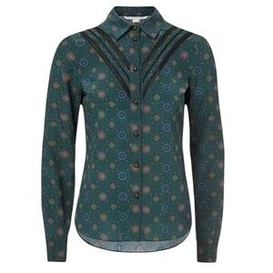 Veronica Beard Silk Long Sleeve Button Up Size 8 Emerald Green Scarf Print